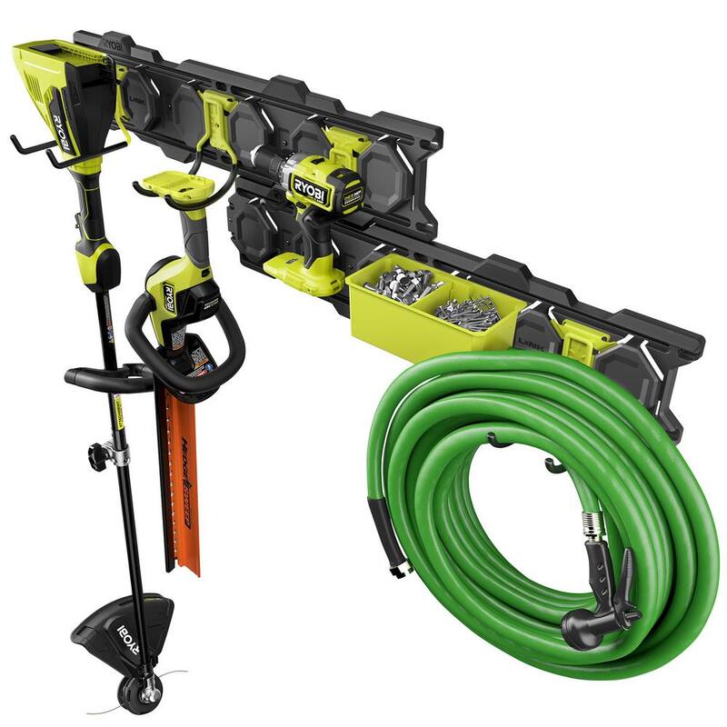 RYOBI 40V HP Brushless 600 CFM 155 MPH Blower & Carbon Fiber String Trimmer w/LINK Wall Storage Kit- 4.0 Ah Battery & Charger - RY40960-ST