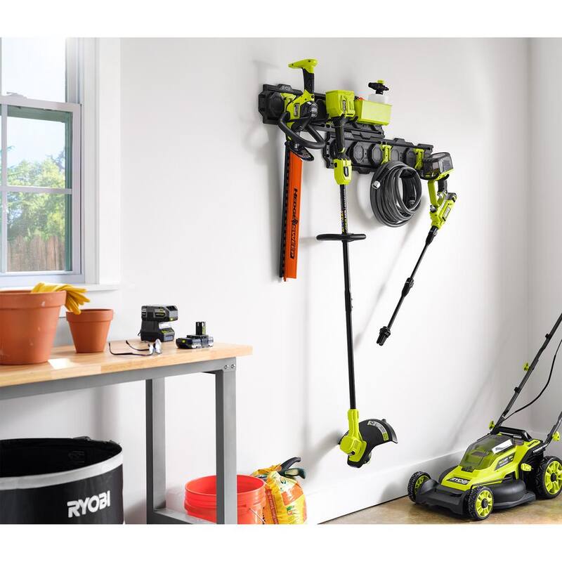 RYOBI 40V HP Brushless 600 CFM 155 MPH Blower & Carbon Fiber String Trimmer w/LINK Wall Storage Kit- 4.0 Ah Battery & Charger - RY40960-ST