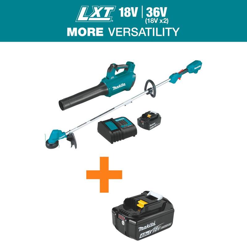 Makita LXT 18V Li-Ion Brushless Cordless Combo Kit (2-Tool Leaf Blower/Trimmer) 4.0Ah with LXT 18V 4.0Ah Battery - XT287SM1BL1840B
