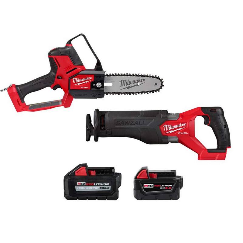 Milwaukee M18 FUEL 8 in. 18V Lithium-Ion Brushless Electric Cordless Chainsaw HATCHET w/M18 Sawzall, 6.0 Ah, 5 Ah Battery (2-Tool) - 3004-20-2821-20-48-11-1865-48-11-1850