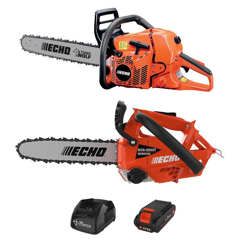 ECHO 59.8cc 2-Stroke Cycle Gas Chainsaw & eFORCE 56V Cordless Battery Chainsaw Combo Kit w/ 2.5Ah Battery and Charger(2-Tool) - V-CABCAD