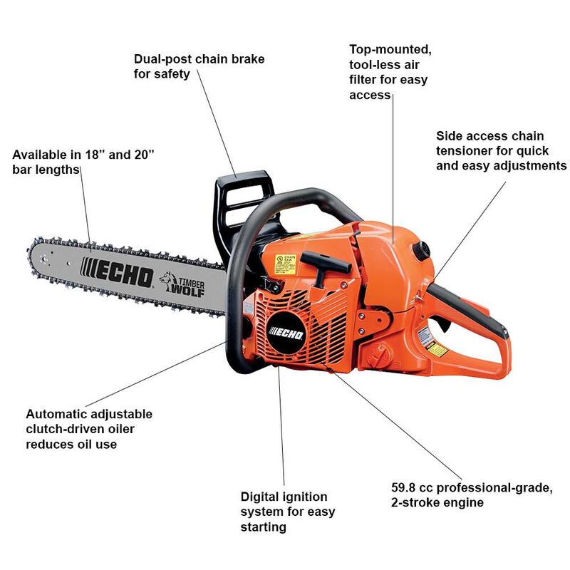 ECHO 59.8cc 2-Stroke Cycle Gas Chainsaw & eFORCE 56V Cordless Battery Chainsaw Combo Kit w/ 2.5Ah Battery and Charger(2-Tool) - V-CABCAD
