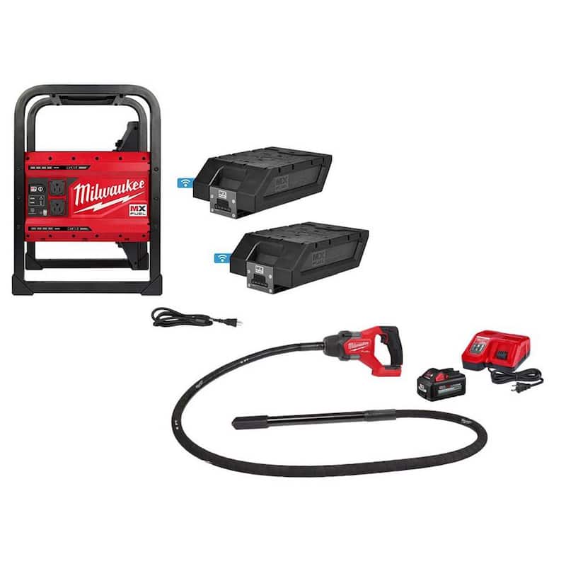 Milwaukee MX FUEL 3600-Watt/1800-Watt Battery Powered Push Start Generator with M18 FUEL 8 ft. Concrete Pencil Vibrator Kit - MXF002-2XC-2911-21