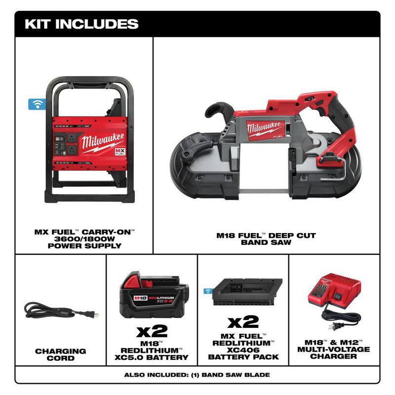 Milwaukee MX FUEL 3600-Watt/1800-Watt Lithium-Ion Battery Powered Portable Power Station with M18 FUEL Deep Cut Band Saw Kit - MXF002-2XC-2729-22
