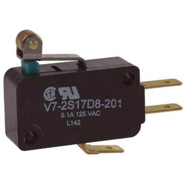 Interruptor de acción rápida en miniatura Honeywell, palanca, rodillo, actuador corto, SPDT, calificación de contacto de 0.1A @ 120V CA - V7-2S17D8-201