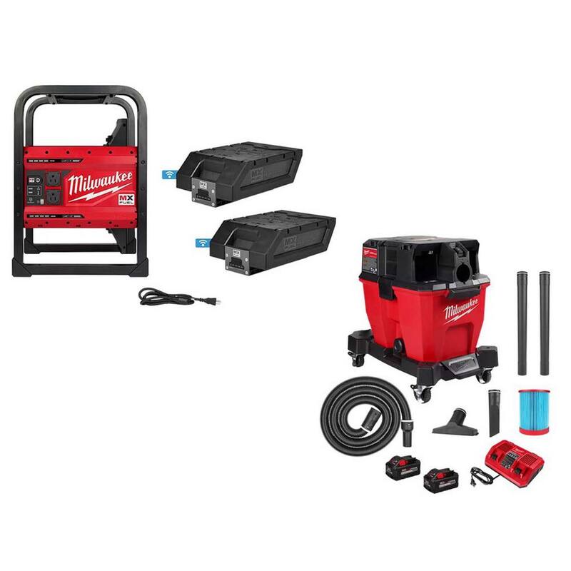 Milwaukee MX FUEL 3600-Watt/1800-Watt Battery Powered Push Start Generator with M18 FUEL 9 Gal. Cordless Wet/Dry Shop Vacuum Kit - MXF002-2XC-0920-22HD