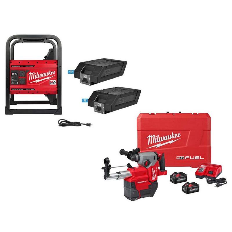 Milwaukee MX FUEL 3600-Watt/1800-Watt Batt Powered Push Start Generator W/M18 FUEL 1 in. SDS-Plus Rotary Hammer/Dust Extractor Kit - MXF002-2XC-2912-22DE