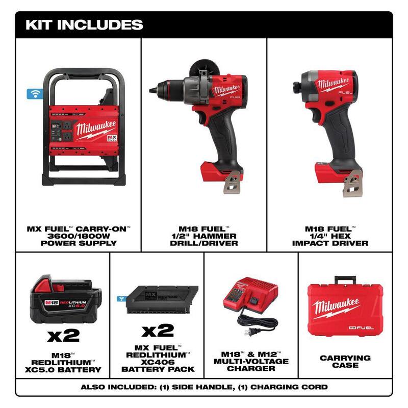 Milwaukee MX FUEL 3600-Watt/1800-Watt Lithium-Ion Battery Powered Push Start Portable Power Station w/FUEL M18 Hammer Drill/Impact - MXF002-2XC-3697-22