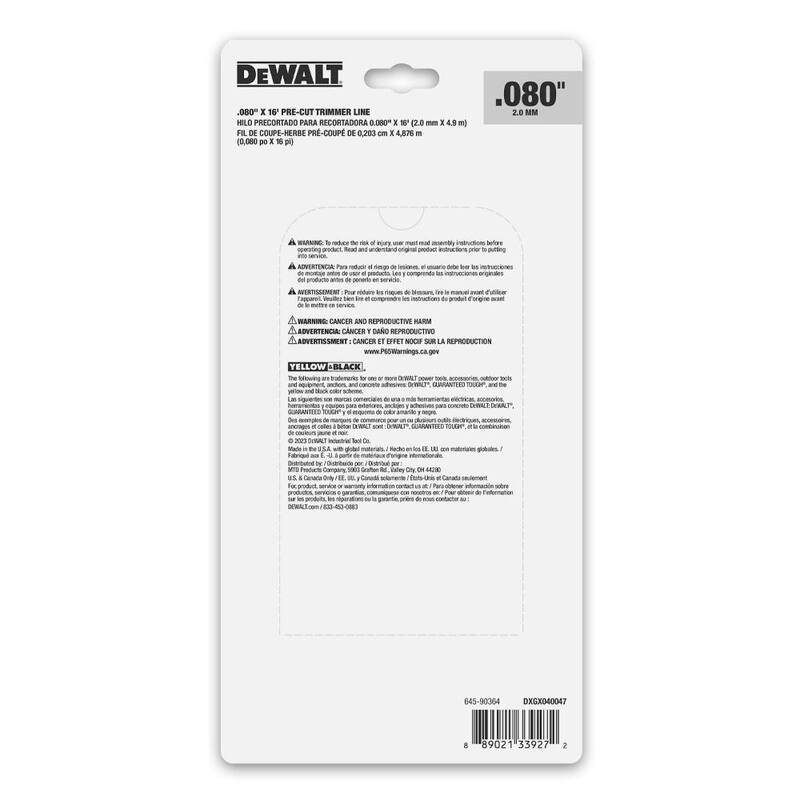 DEWALT Original Equipment Pre-Cut Trimmer Line 0.080 in. Trimmer Line for Cordless Battery Powered String Trimmers - DXGX040047