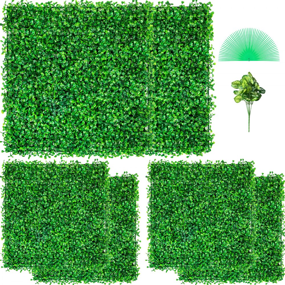 VEVOR Artificial Boxwood Panel UV 6pcs Boxwood Hedge Wall Panels, Artificial Grass Backdrop Wall 20" X 20" 4 cm Green Grass Wall, Fake Hedge for Decor Privacy Fence Indoor, Outdoor Garden Backyard - MLCZWQ6PC20X20001V0