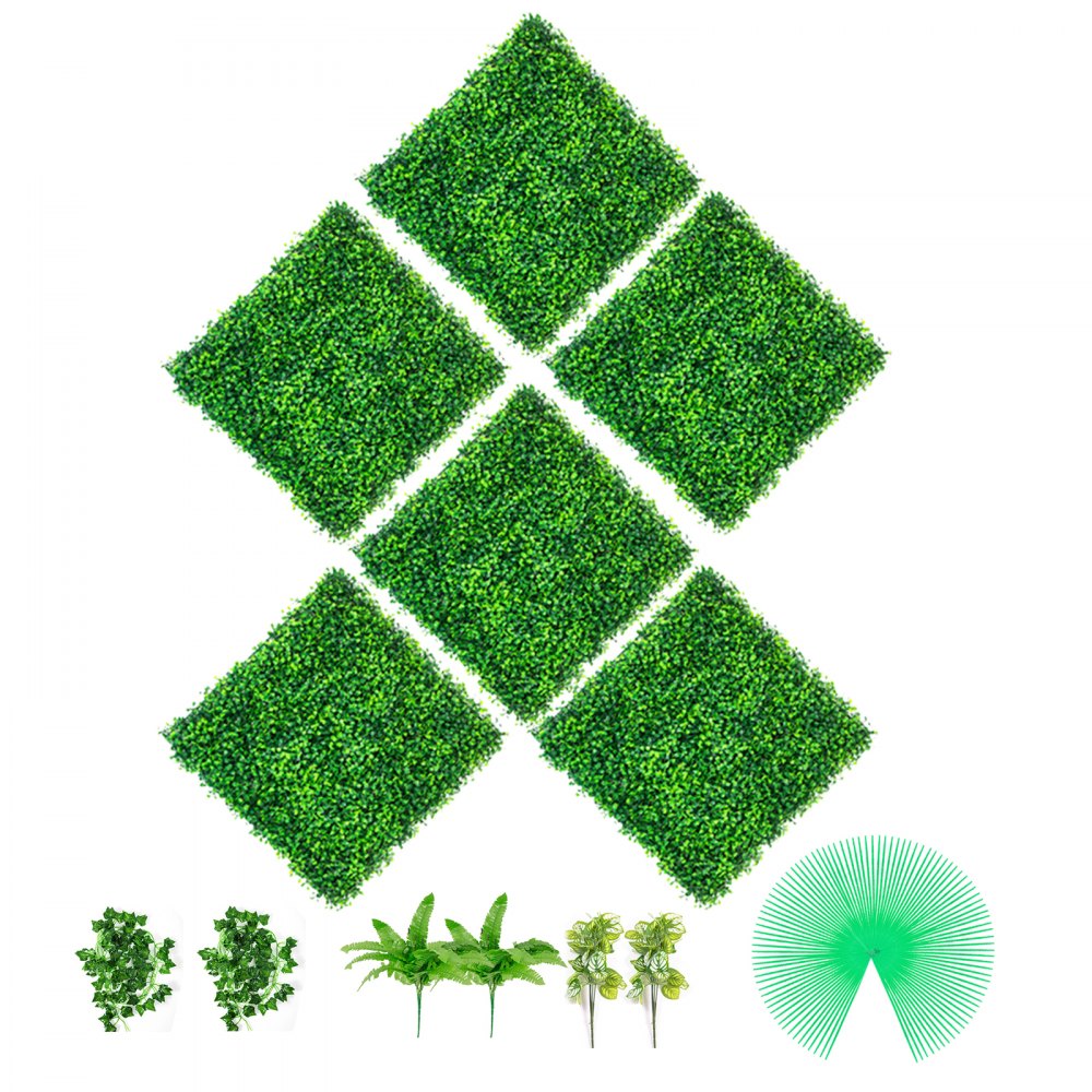 VEVOR Artificial Boxwood Panels, 6 PCS 20"x20" Boxwood Hedge Wall Panels, PE Artificial Grass Backdrop Wall 1.6", Privacy Hedge Screen for Decoration of Outdoor, Indoor, Garden, Fence, and Backyard - MLC20206PC400O5TNV0