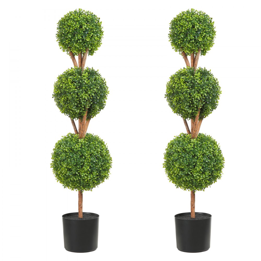 VEVOR Artificial Topiaries Boxwood Trees, 48 inch Tall (2 Pieces), 3 Ball-Shape Faux Topiaries Plant with Planters, Green Feaux Plant w/ Replaceable Leaves & Port for Decorative Indoor/Outdoor/Garden - HYMRGXJS48YCU0SG8V0