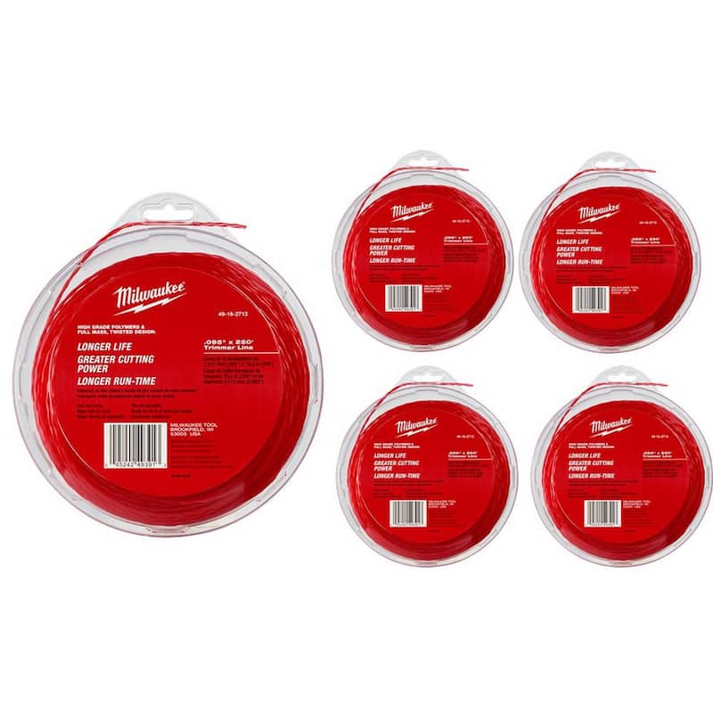 Milwaukee 0.095 in. x 250 ft. Trimmer Line (5-Pack) - 49-16-2713-X5