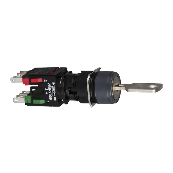 Interruptor selector completo Schneider Electric, Harmony XB6, negro redondo, 16 mm, 2 posiciones, mantener posición, 1NA + 1NC, llave 200 - XB6AGC5B.