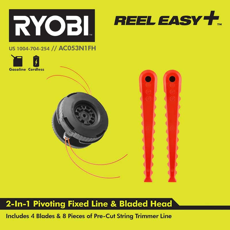 RYOBI REEL EASY+ 2-in-1 Pivoting Fixed Line and Bladed Head for Bump Feed Trimmers - AC053N1FH