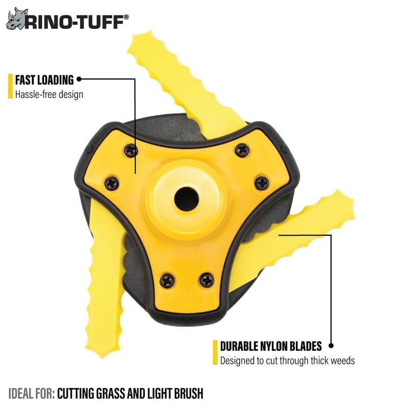 Rino-Tuff Universal Fit Push-N-Load 3-Blade Replacement Head for Gas and Select Cordless String Grass Trimmer/Lawn Edger - 16234