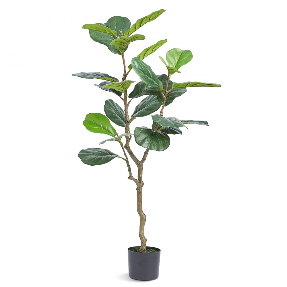 VEVOR Artificial Fiddle Leaf Fig Tree, 4 FT, Secure PE Material & Anti-Tip Tilt Protection Low-Maintenance Faux Plant, Lifelike Green Fake Potted Tree for Home Office Warehouse Decor Indoor Outdoor - RZS4FTQS0000HO56KV0