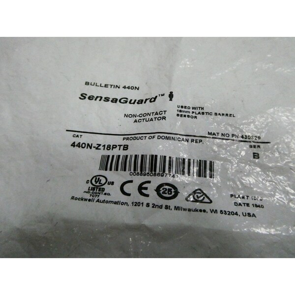 Allen Bradley SENSAGUARD INTERRUPTOR DE ACTUADOR SIN CONTACTO (PARTES Y ACCESORIOS) - 440N-Z18PTB