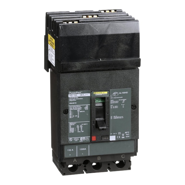 Square D Molded Case Circuit Breaker, HDA Series, 110A, 3 Pole, 600V AC, 25kA at 240V AC - HDA36110