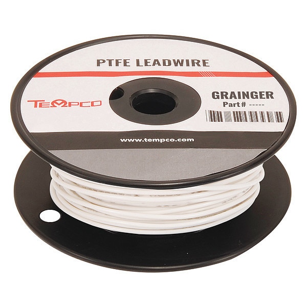 Tempco High Temp Lead Wire, PTFE, 22 AWG, White, 250 ft - LDWR-1075