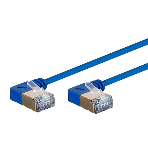 Monoprice SlimRun Cat6A 90 Degree 36AWG S/STP Ethernet Network Cable_ 3ft Blue - 31018