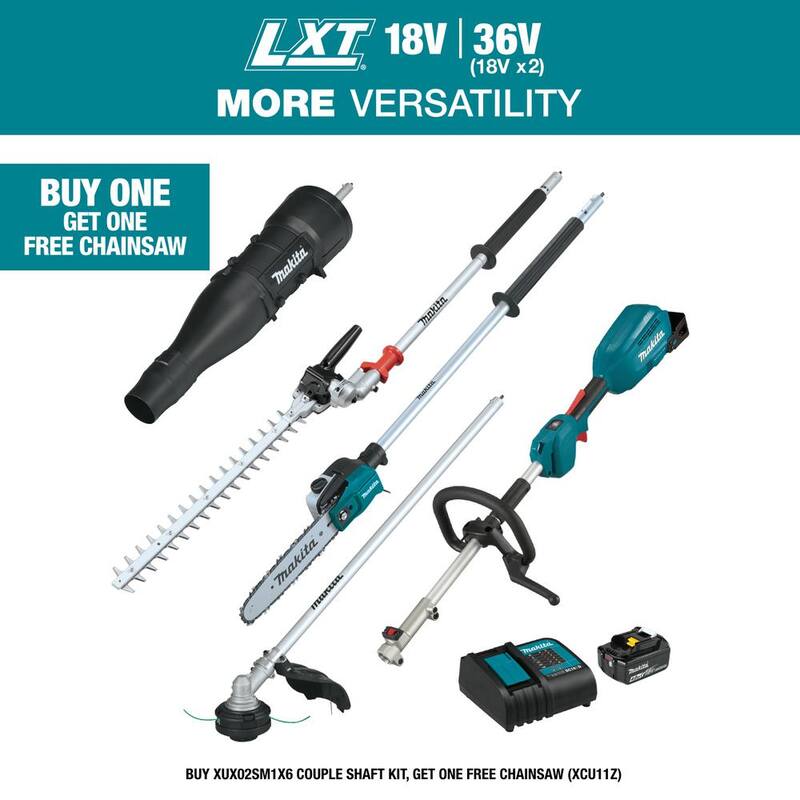 Makita 18V LXT Couple Shaft Power Head Kit w/String Trimmer, Pole Saw, Articulating Hedge Trimmer & Blower Attachments, 4.0Ah - XUX02SM1X6