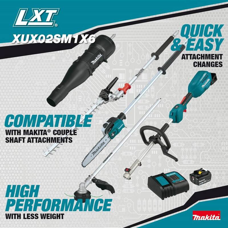 Makita 18V LXT Couple Shaft Power Head Kit w/String Trimmer, Pole Saw, Articulating Hedge Trimmer & Blower Attachments, 4.0Ah - XUX02SM1X6
