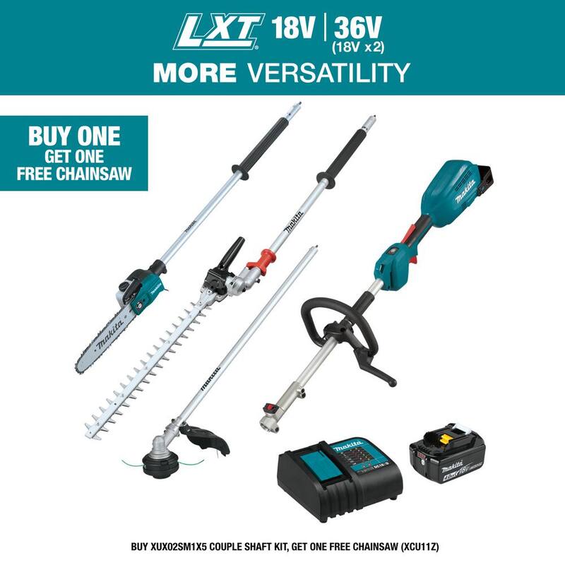 Makita 18V LXT Brushless Couple Shaft Power Head Kit w/String Trimmer, Pole Saw & Articulating Hedge Trimmer Attachments 4.0Ah - XUX02SM1X5