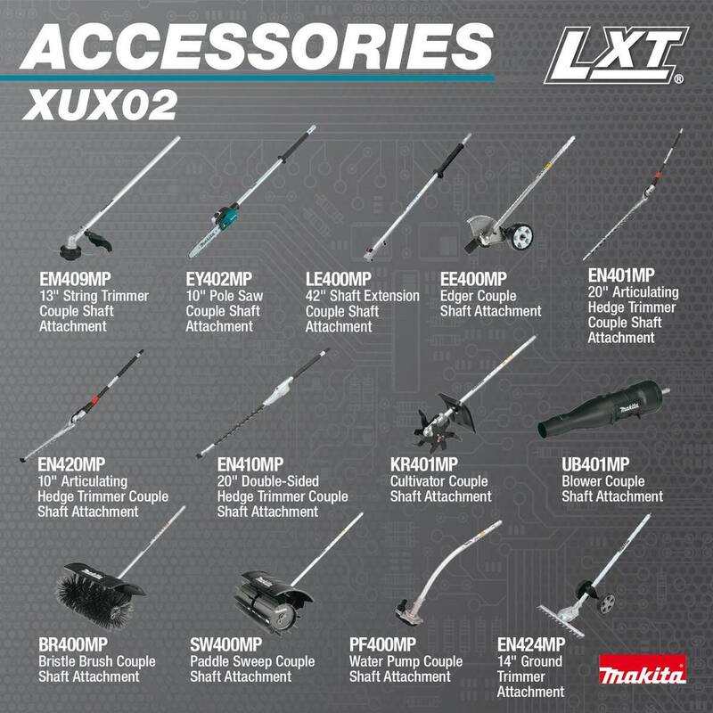 Makita 18V LXT Brushless Couple Shaft Power Head Kit w/String Trimmer, Pole Saw & Articulating Hedge Trimmer Attachments 4.0Ah - XUX02SM1X5