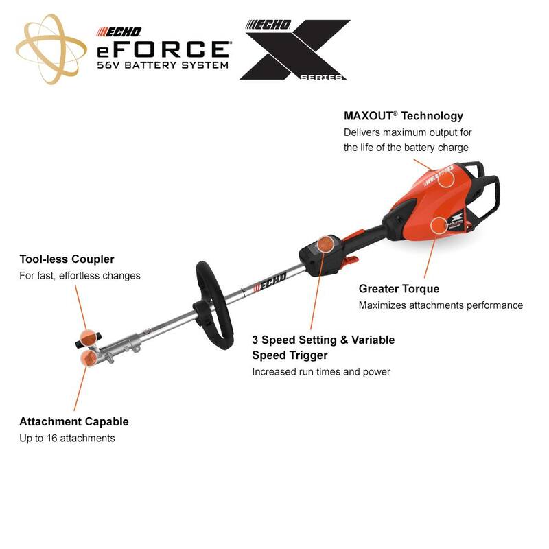 ECHO eFORCE 56-Volt X Series Brushless Cordless Battery Attachment Capable PAS Power Head w/ 5.0Ah Battery and Rapid Charger - DPAS-2600R2