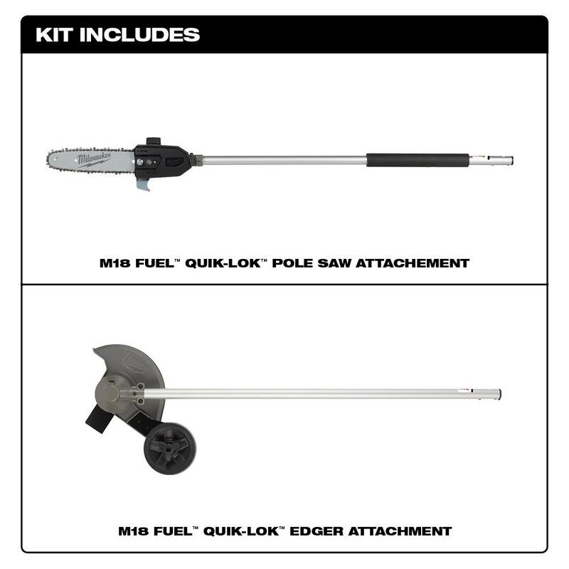 Milwaukee M18 FUEL QUIK-LOK 10 in. Pole Saw Attachment and 8 in. Edger Attachment (Tool-Only) - 49-16-2720-49-16-2718