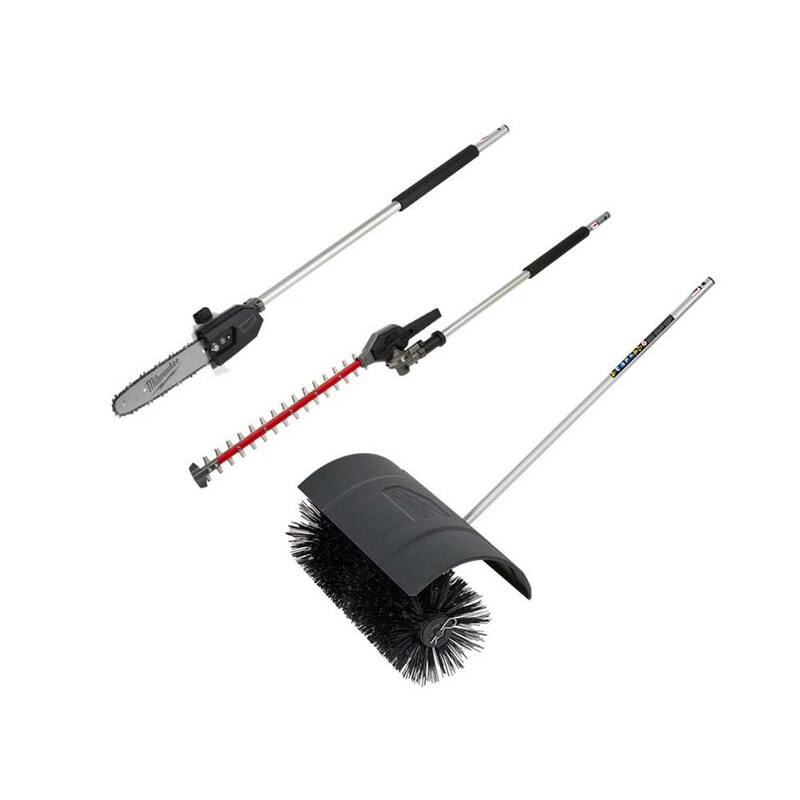 Milwaukee M18 FUEL QUIK-LOK 10 in. Pole Saw, Articulating Hedge Trimmer and Bristle Brush Attachment (3-Tool) - 49-16-2720-49-16-2719-49-16-2741