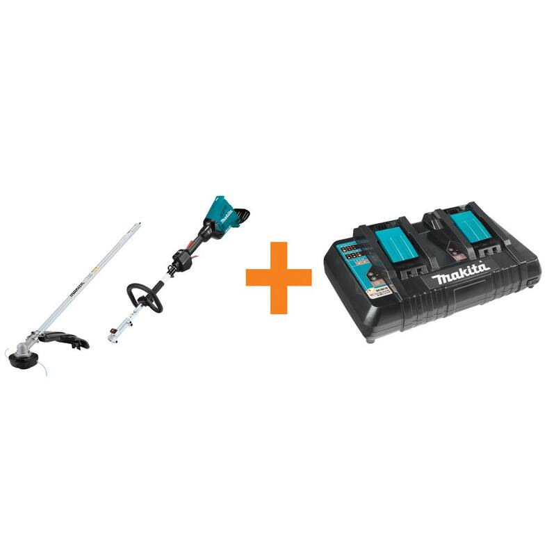 Makita 18V X2 (36V) LXT Brushless Couple Shaft Power Head w/ Trimmer Attach with bonus 18V LXT Dual Port Rapid Charger - XUX01ZM5-DC18RD
