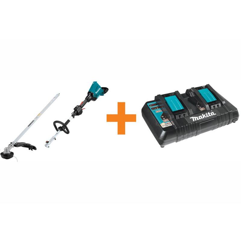 Makita 18V X2 (36V) LXT Brushless Couple Shaft Power Head w/ Trimmer Attach with bonus 18V LXT Dual Port Rapid Charger - XUX01ZM5-DC18RD