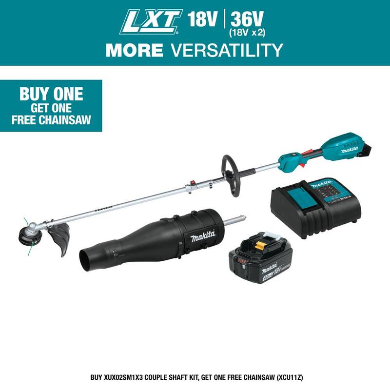 Makita LXT 18V Brushless Cordless Couple Shaft Power Head Kit with 13 in. String Trimmer and Leaf Blower Attachments, 4.0Ah - XUX02SM1X3