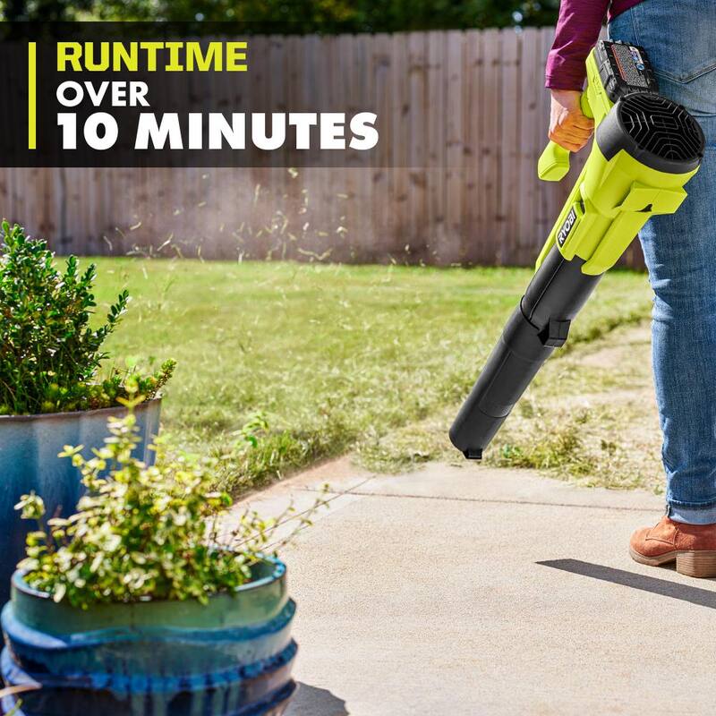RYOBI ONE+ 18V 90 MPH 250 CFM Cordless Battery Leaf Blower/Sweeper with 2.0 Ah Battery and Charger - P21011K