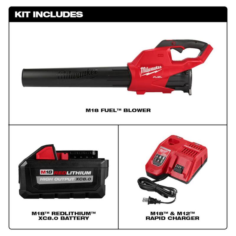 Milwaukee M18 FUEL 120 MPH 450 CFM 18V Lithium-Ion Brushless Cordless Handheld Blower Kit with 8.0 Ah Battery, Rapid Charger - 2724-21HD
