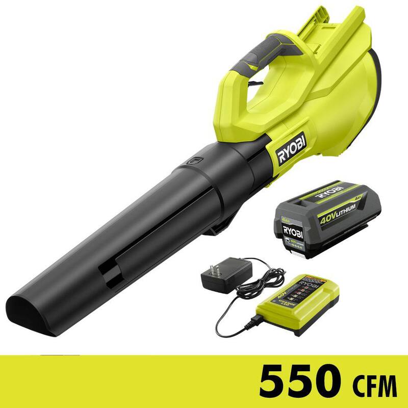 RYOBI 40V 120 MPH 550 CFM Cordless Battery Blower With 4.0 Ah Battery and Charger - RY40LB01K