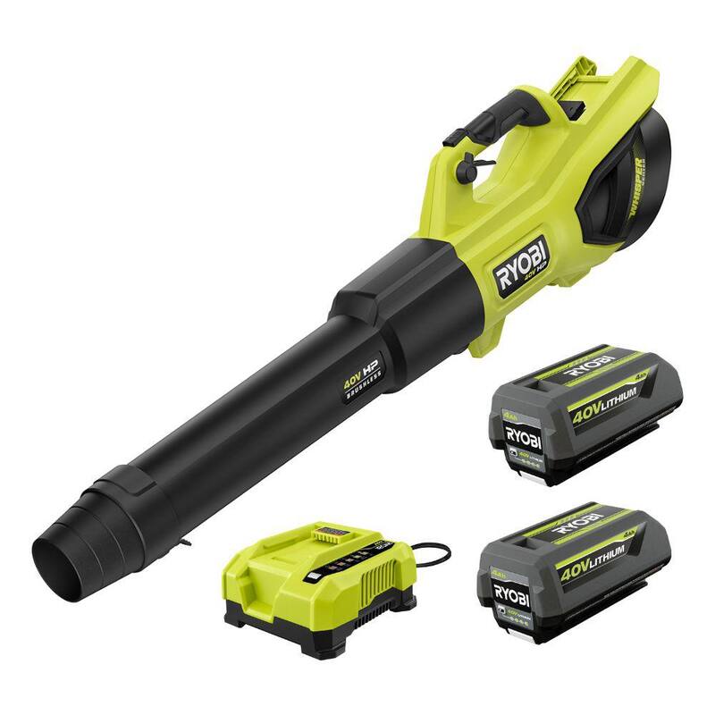 RYOBI 40V HP Brushless Whisper Series 190 MPH 730 CFM Cordless Battery Jet Fan Leaf Blower with (2) 4.0 Ah Batteries & Charger - RY404100