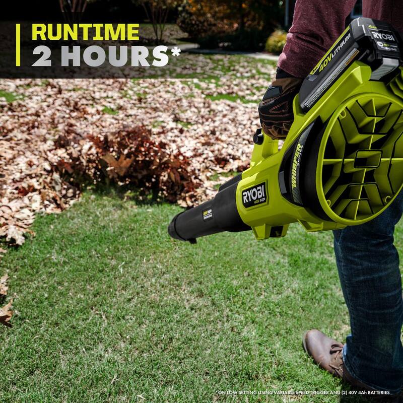 RYOBI 40V HP Brushless Whisper Series 190 MPH 730 CFM Cordless Battery Jet Fan Leaf Blower with (2) 4.0 Ah Batteries & Charger - RY404100