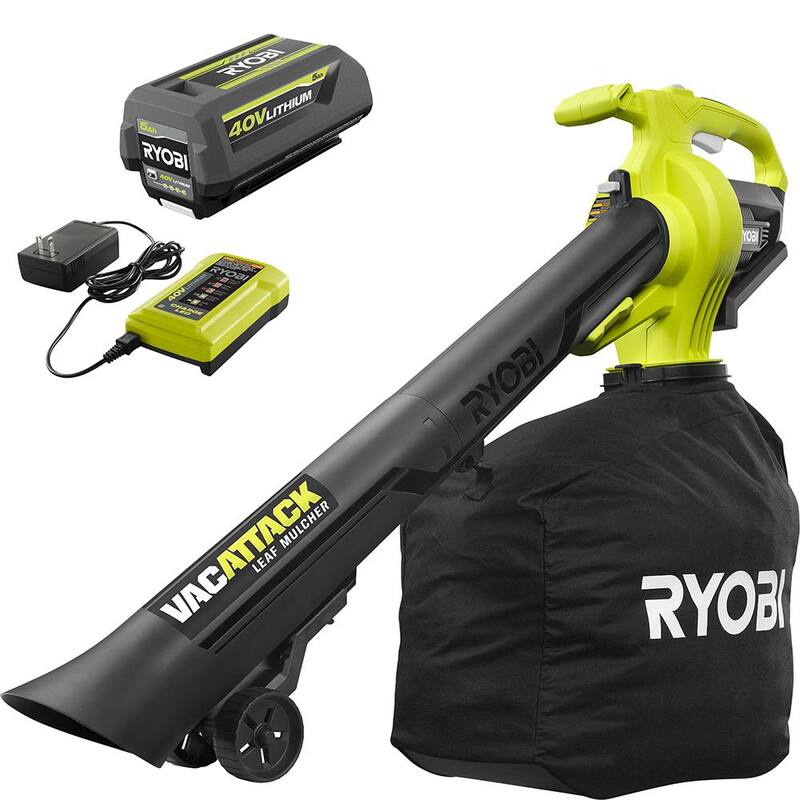 RYOBI 40V Vac Attack Cordless Leaf Vacuum/Mulcher with 5.0 Ah Battery and Charger - RY40451