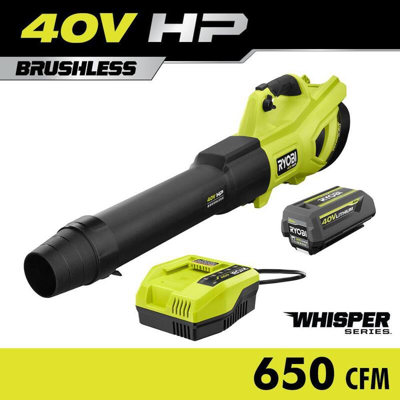 RYOBI 40V HP Brushless Whisper Series 160 MPH 650 CFM Cordless Battery Leaf Blower with 4.0 Ah Battery and Charger - RY404014K