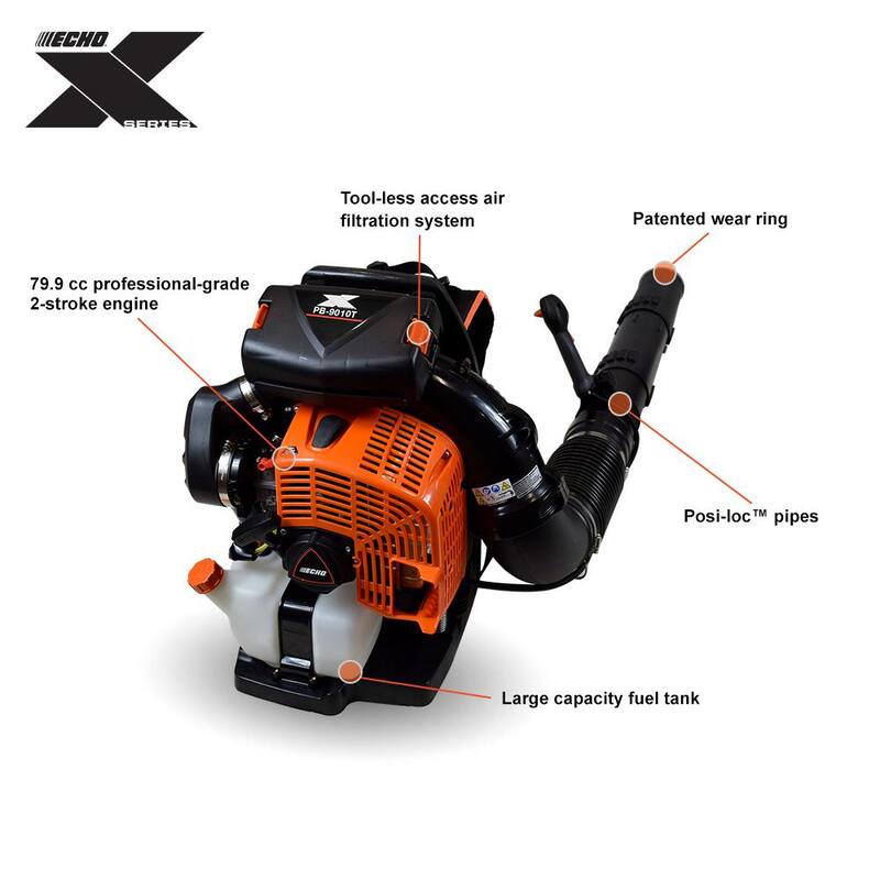 ECHO 220 MPH 1110 CFM 79.9 cc Gas 2-Stroke X Series Backpack Blower with Tube-Mounted Throttle - PB-9010T