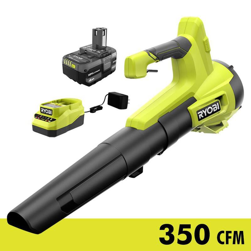 RYOBI ONE+ 18V 100 MPH 350 CFM Cordless Battery Variable Speed Jet Fan Leaf Blower with 4.0 Ah Battery and Charger - PCLLB01K