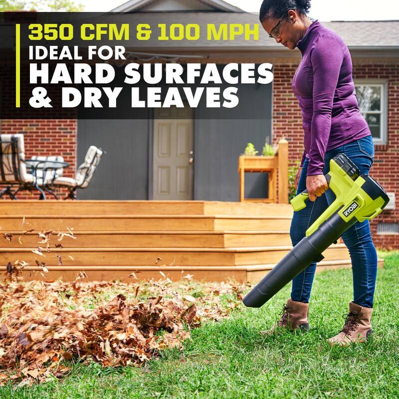RYOBI ONE+ 18V 100 MPH 350 CFM Cordless Battery Variable Speed Jet Fan Leaf Blower with 4.0 Ah Battery and Charger - PCLLB01K