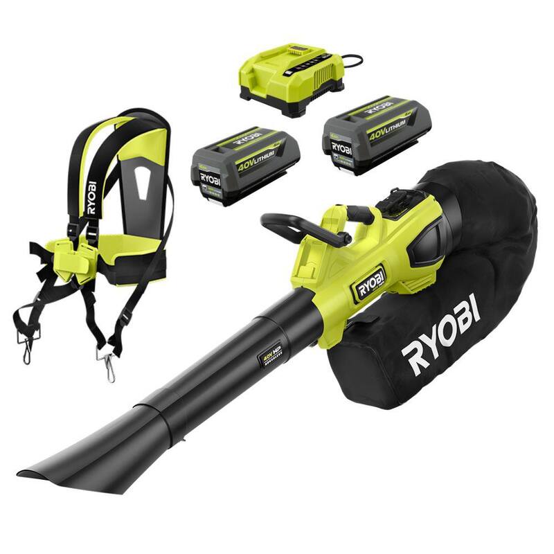 RYOBI 40V HP Brushless 100 MPH 600 CFM Cordless Leaf Blower/Mulcher/Vacuum with (2) 4.0 Ah Batteries and Charger - RY404150