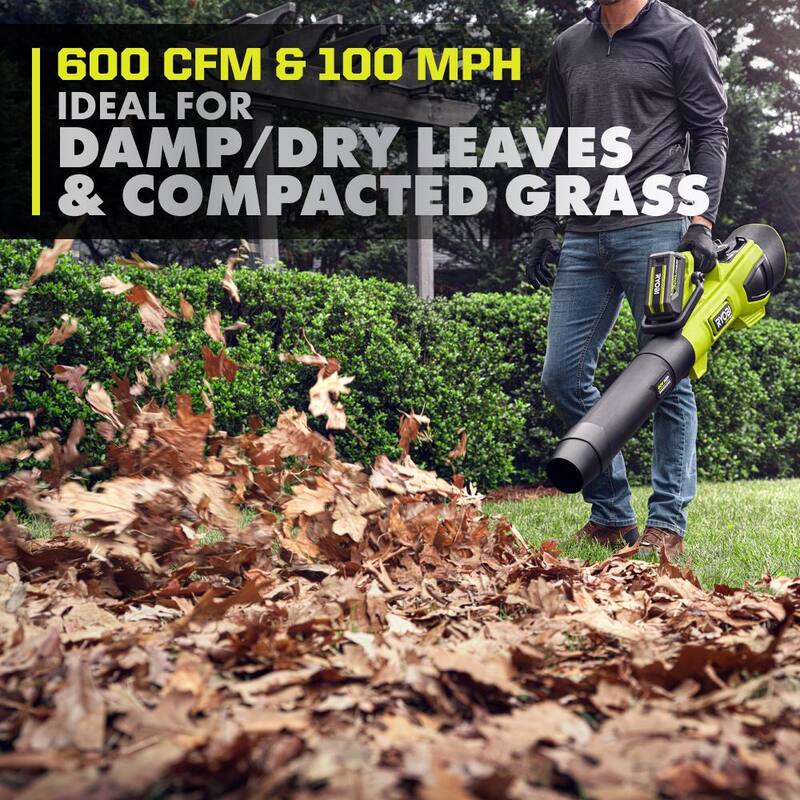 RYOBI 40V HP Brushless 100 MPH 600 CFM Cordless Leaf Blower/Mulcher/Vacuum with (2) 4.0 Ah Batteries and Charger - RY404150