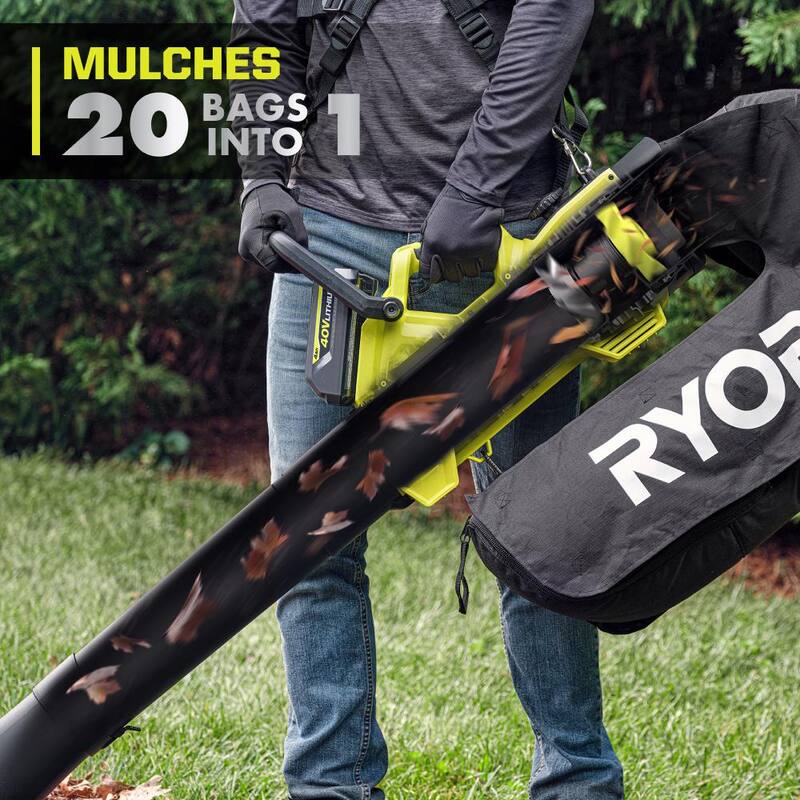 RYOBI 40V HP Brushless 100 MPH 600 CFM Cordless Leaf Blower/Mulcher/Vacuum with (2) 4.0 Ah Batteries and Charger - RY404150