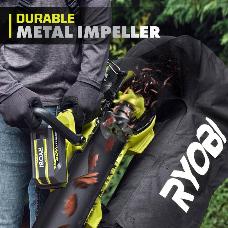 RYOBI 40V HP Brushless 100 MPH 600 CFM Cordless Leaf Blower/Mulcher/Vacuum with (2) 4.0 Ah Batteries and Charger - RY404150