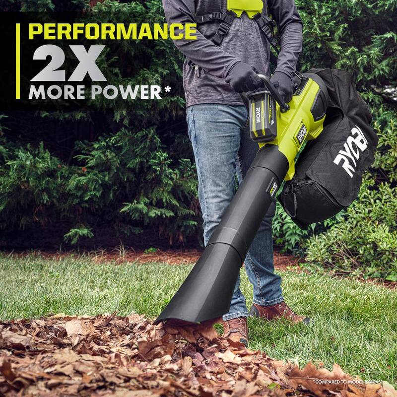 RYOBI 40V HP Brushless 100 MPH 600 CFM Cordless Leaf Blower/Mulcher/Vacuum with (2) 4.0 Ah Batteries and Charger - RY404150